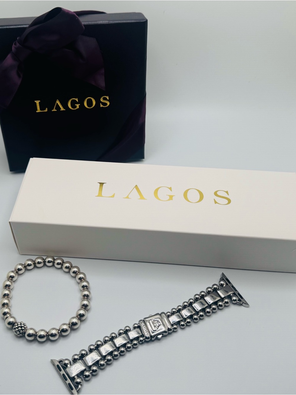 LAGOS Silver Beaded Bracelet with Silver Watch Band - Picture 1 of 7